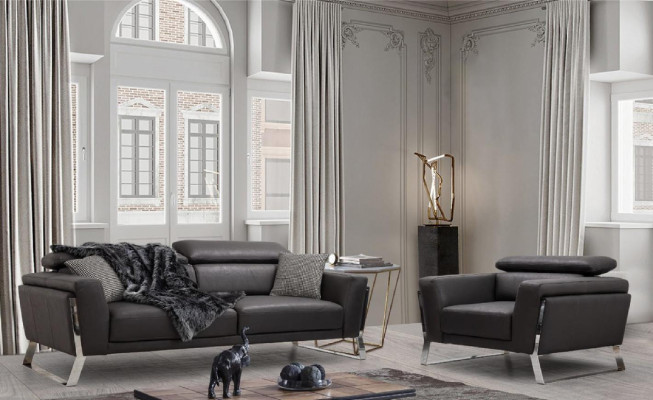 Black Living room Three Seater Designer Sofa Luxury Leather 3-Seater Furniture
