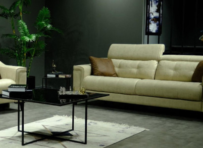 Beige Living room Three Seater Leather 3-Seater Upholstery Couch Wooden Frame