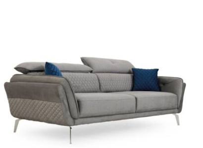 Gray Fabric Sofa Luxurious Upholstered Couch Modern Three Seater Textile Furniture