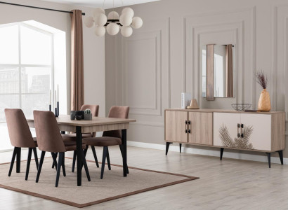 Brown Dining room Suite Luxury Dining table 4x Chairs Sideboard Mirror