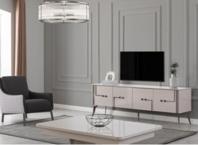 Beige TV Wardrobe Designer Coffee table Luxury Living room Furniture Wood 2-piece