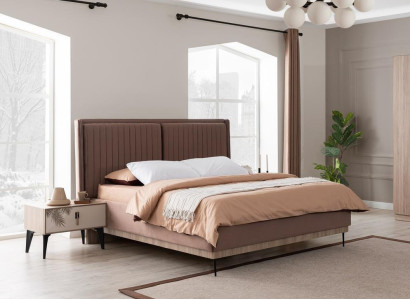 Brown Double bed Designer Bedroom Furniture Upholstery Luxury Beds