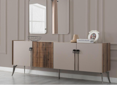 Modern Beige Suite Luxury Sideboard 2x Mirror Wooden Furniture Sideboard