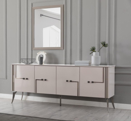 Modern dining room set designer sideboard 4-door luxury mirror 2-piece