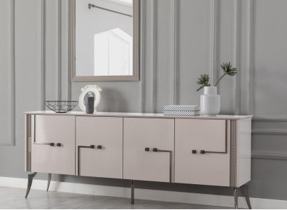Modern dining room set designer sideboard 4-door luxury mirror 2-piece