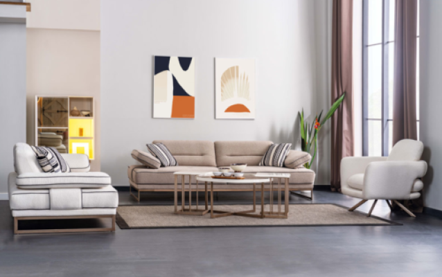 Stylish living room seating set Upholstery 2x three-seater sofas armchair