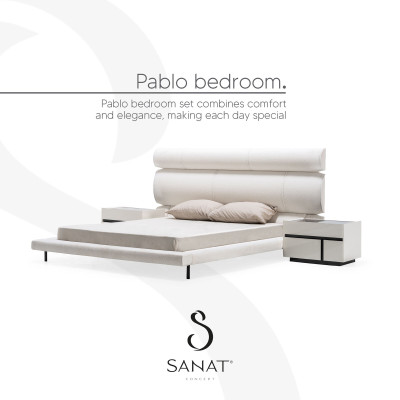 White Bedroom Set Double bed Wardrobe 2x Bedside tables Mirror
