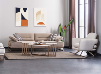 Modern Living room Set 3-Seater Armchair Coffee table 2x Side tables