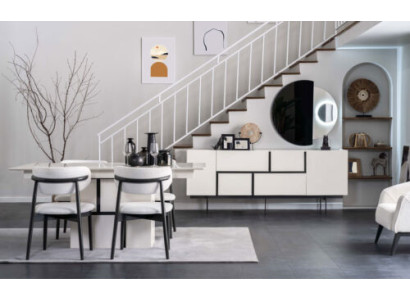 Complete e Dining room Furniture Designer Wood Dining table Sideboard 4x Chairs 7pcs