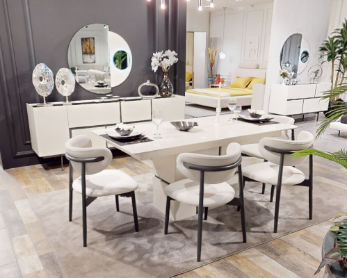 Complete e Dining room Furniture Designer Wood Dining table Sideboard 4x Chairs 7pcs