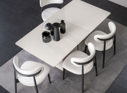 exclusive s Dining room set white dining table 4x textile upholstered chairs 5 pieces.