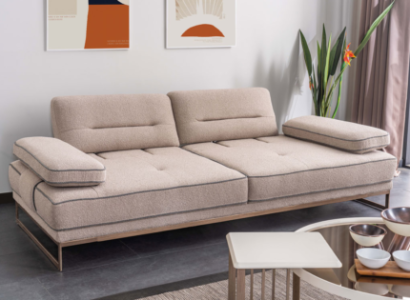 Stylish Beige Sofa Living room Three Seater Designer Upholstery Couches