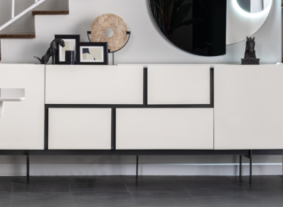 Robust Black and White Sideboard Dining room Designer Wood Chest of drawers Furniture