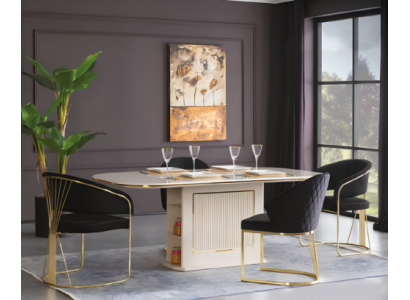 Complete e Dining room Luxury Dining set Dining table Chairs 5-piece beige dining area