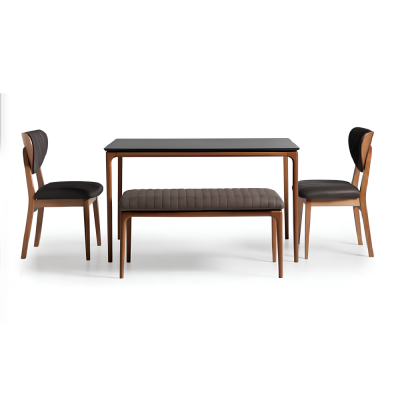 Suite Dining room Dining table Wood Chairs 4pcs Brown Dining Stool Fabric