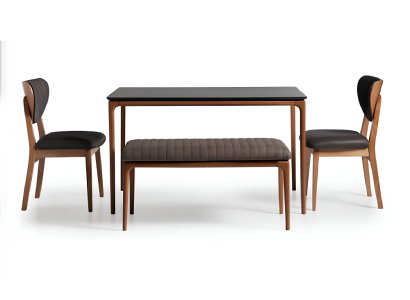 Suite Dining room Dining table Wood Chairs 4pcs Brown Dining Stool Fabric
