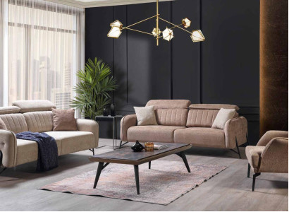 Beige Living room Set Luxurious 3x Sofas Stylish Upholstery Armchair 3pcs