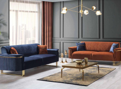 Blue-Oranges Living room Sofa Set Designer Fabric Sofas Modern Furniture 2-piece