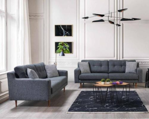 Gray Living room Couch Set Luxurious 2x Upholstered Sofas Textile Furniture
