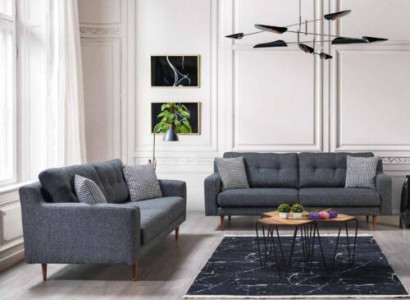 Gray Living room Couch Set Luxurious 2x Upholstered Sofas Textile Furniture