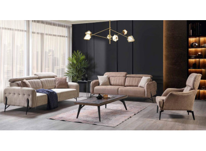 Designer Beige Living room Seating Set 2x Sofas 2x Armchair Luxury Furniture