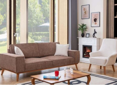 Living room Beige three-seater Luxurious white single-seater 2-piece suite