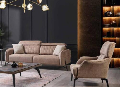 Beige Living room Fabric Sofa Luxurious Armchair 3-Seater Single-seater 2-piece