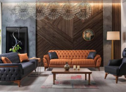 Black-Orange Chesterfield Sofa set Living room Couches Armchair 4pcs