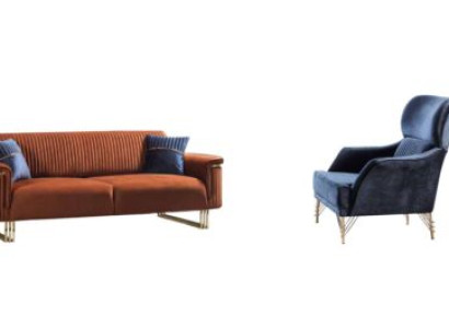 Luxurious Living room Furniture Designer Brown Sofa exclusive r Armchair 2pcs