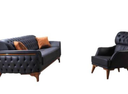 Black Chesterfield Designer Suite Luxury Leather Sofa Designer Armchair