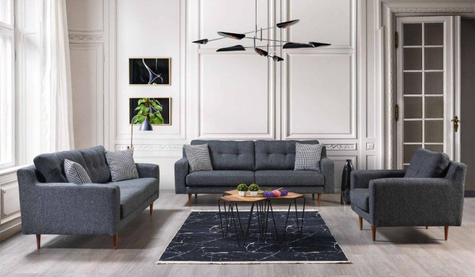 Living room Gray Sofa set Luxury Upholstery Seating Furniture Fabric Sofas Armchair