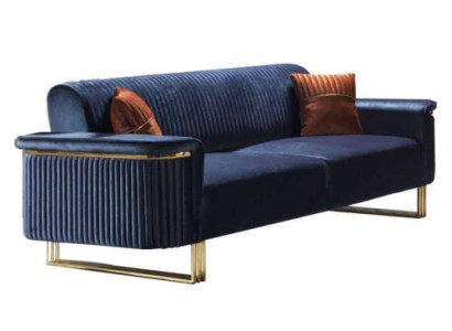 Blue he Living room 3-Seater Luxurious Fabric Sofa Elegant Upholstered furniture