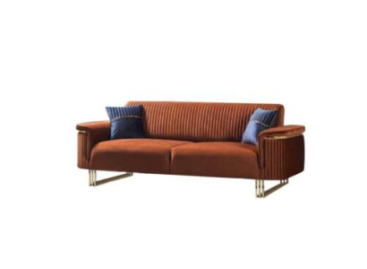 Orange Three Seater Luxurious Fabric Sofa Modern Living Room Seating Furniture