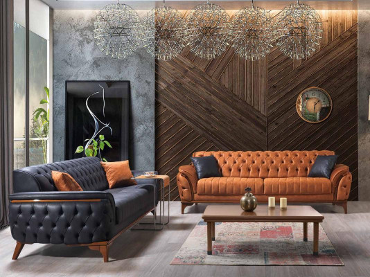 Orange Chesterfield 3-Seater Living room Luxury Sofa Modern Noble Couch