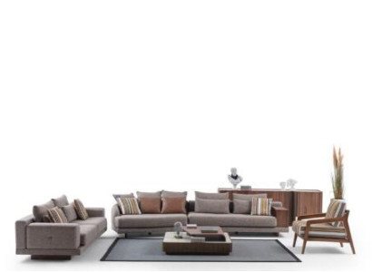 Gray Living room Sofas Fabric Sofas Designer Armchair Wood Coffee table 5pcs.