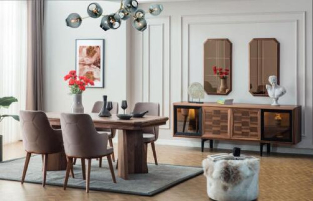 Stylish dining set exclusive r wooden table designer sideboard chairs 10 pieces