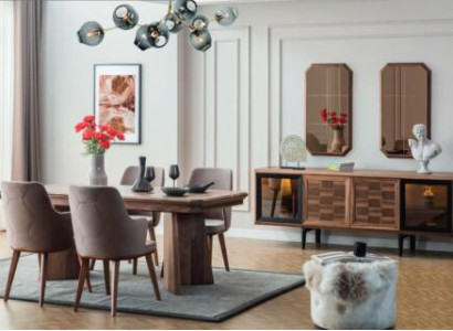 Stylish dining set exclusive r wooden table designer sideboard chairs 10 pieces