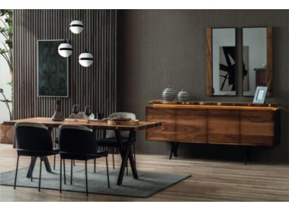 Complete e Brown-Black Dining set Designer Wood Dining table Upholstered chairs