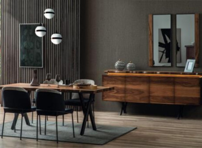 Complete e Brown-Black Dining set Designer Wood Dining table Upholstered chairs