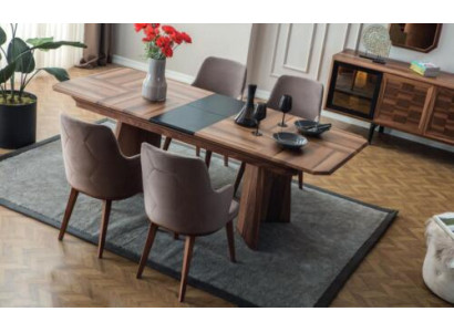 Complete e Dining set Designer dining area Wood Dining table 6x upholstered chairs