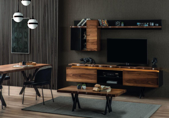 Luxurious living room wall unit wall cabinet TV lowboard coffee table 3 pieces