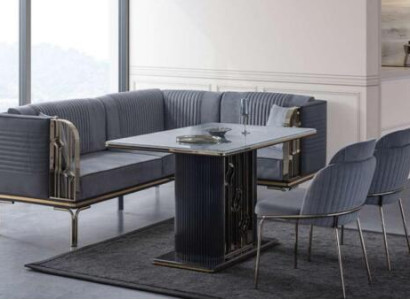 exclusive s Gray Dining room Set Luxury stainless steel Table 2x Textile Chairs