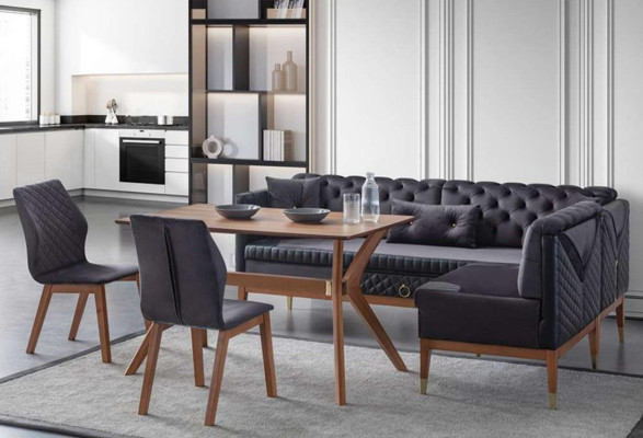 Black -Brown Dining room Set Chesterfield Corner Bench Designer Dining table