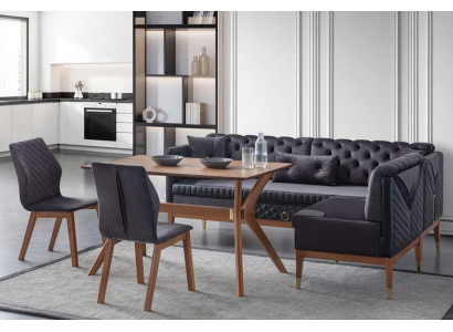 Black -Brown Dining room Set Chesterfield Corner Bench Designer Dining table