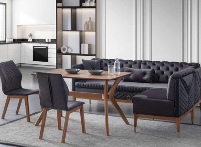 Black -Brown Dining room Set Chesterfield Corner Bench Designer Dining table