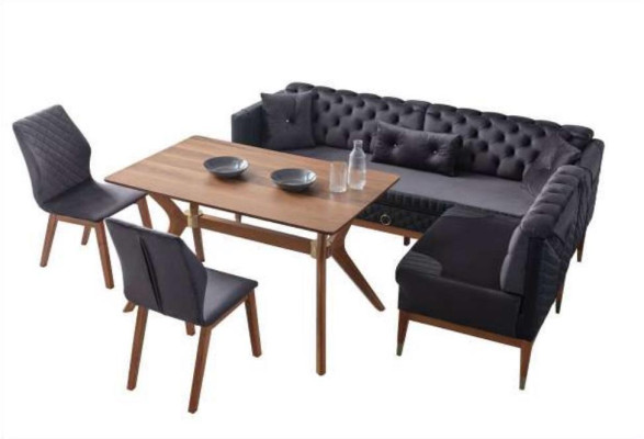 Black -Brown Dining room Set Chesterfield Corner Bench Designer Dining table