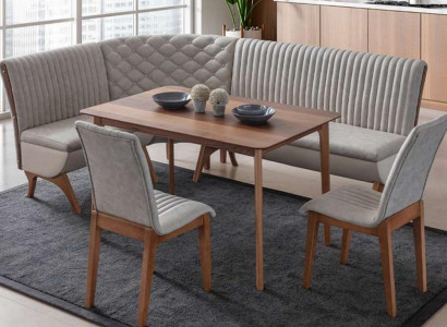 Designer Light Gray Dining room Suite Upholstery Corner Bench 2x Chairs Dining table
