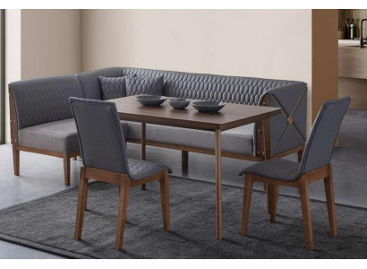 Stylish Gray Dining room Suite Brown Dining table 2x Seating Stool
