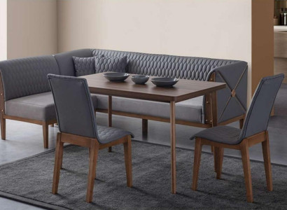 Stylish Gray Dining room Suite Brown Dining table 2x Seating Stool