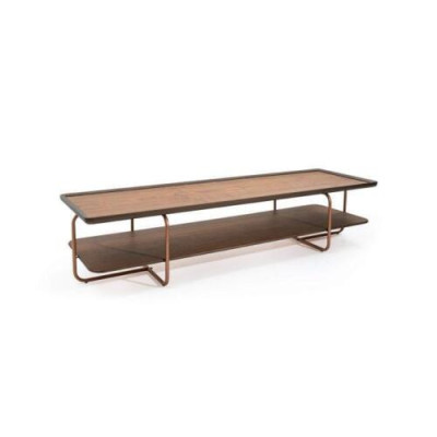 Brown Living room Wood Coffee table Stainless steel feet Elegant sofa table